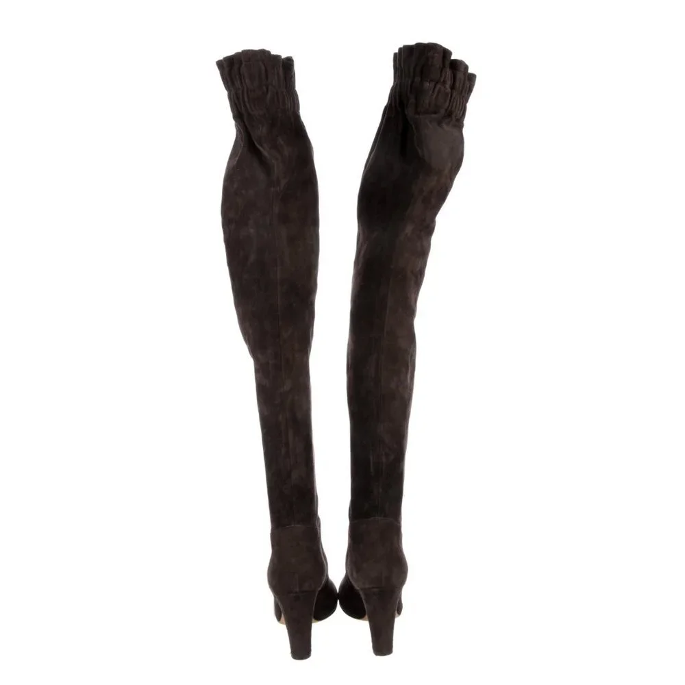DOLCE & GABBANA suede over the knee THIGH BOOTS chocolate brown 37 6.5 scrunch